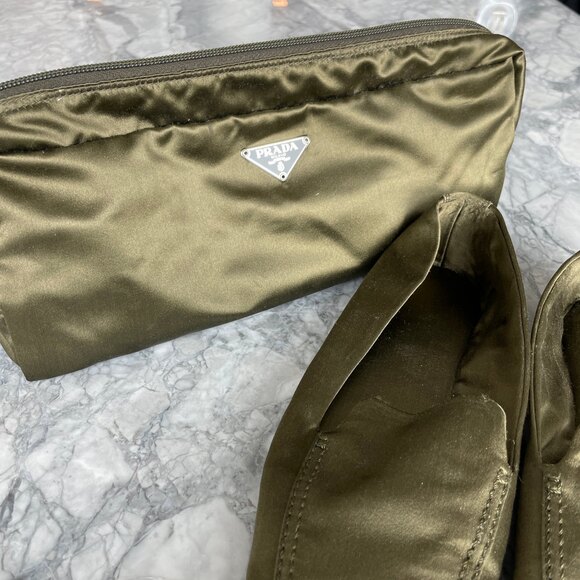 Prada Satin Loafers with Shoe Bag Olive Green 37 - Picture 4 of 14